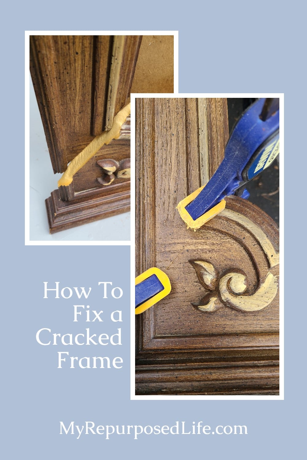 Tips for repairing fake wood furniture projects. This dresser mirror was broken, and it's material was unknown. How do you fix such a thing? #MyRepurposedLife #repurposed #furniture #fakewood #repair #mirror #chalkboard #thriftstoremakeover via @repurposedlife