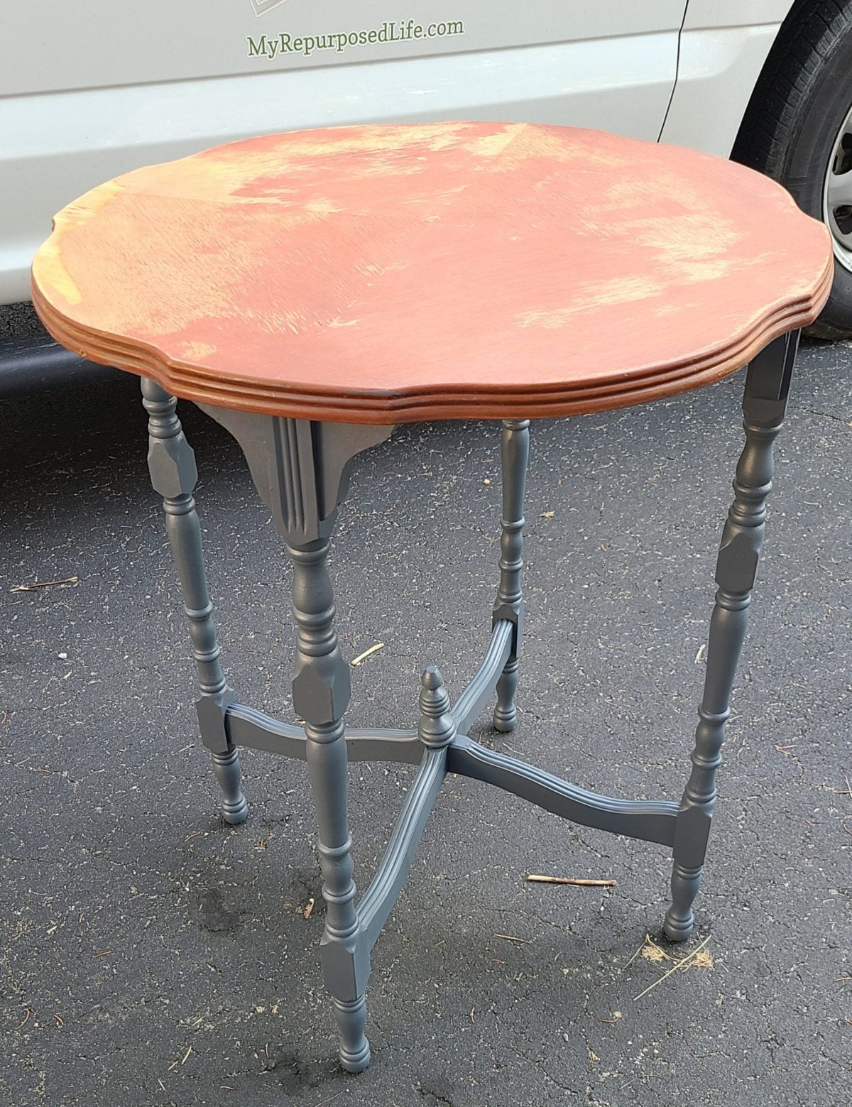 vintage table with gray painted base