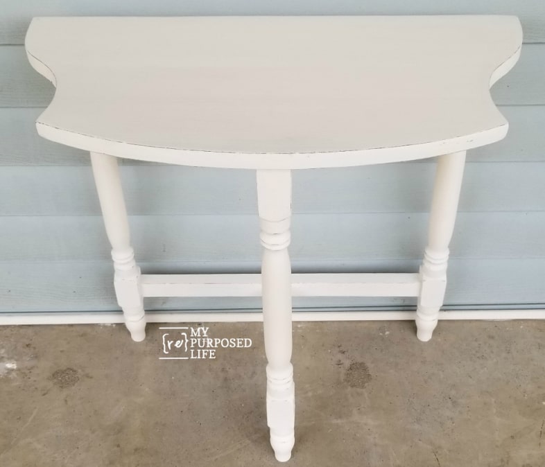 white side table with light distressing