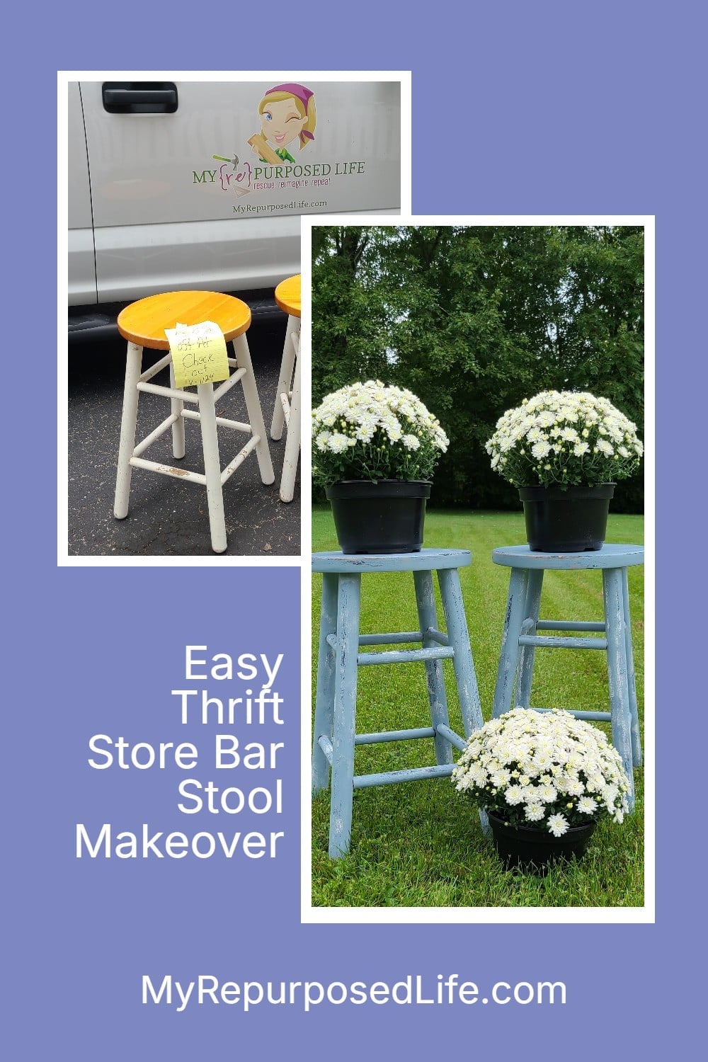 A thrift store bar stool makeover project you can do in an afternoon. Specific steps to follow for the very best outcome quickly. #MyRepurposedLife #repurposed #thriftstore #barstool #makeover #diy #easy via @repurposedlife