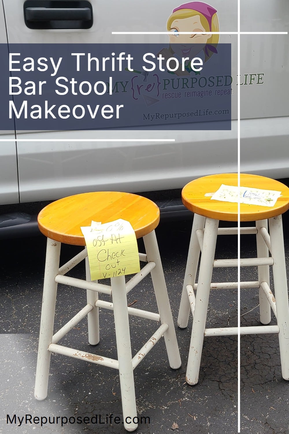 A thrift store bar stool makeover project you can do in an afternoon. Specific steps to follow for the very best outcome quickly. #MyRepurposedLife #repurposed #thriftstore #barstool #makeover #diy #easy via @repurposedlife