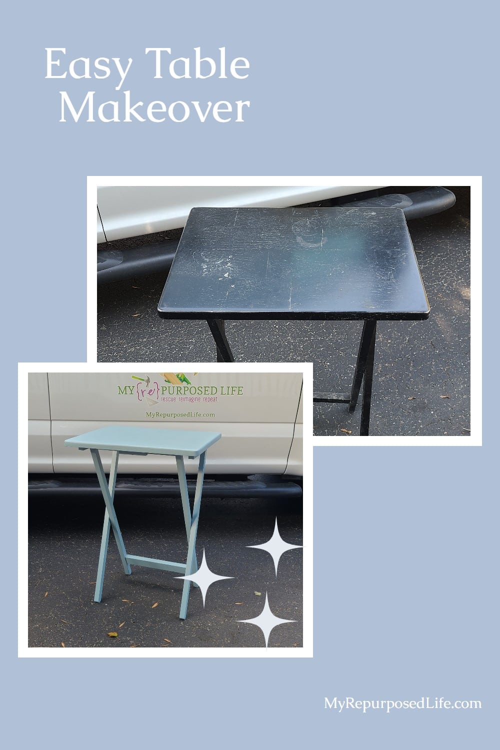 How to give an outdated folding tray table the perfect makeover. Tips for cleaning painting and more. Don't forget the underside of the table, little things like that make the difference. #MyRepurposedLife #furniture #makeover #htp #allinonepaint via @repurposedlife