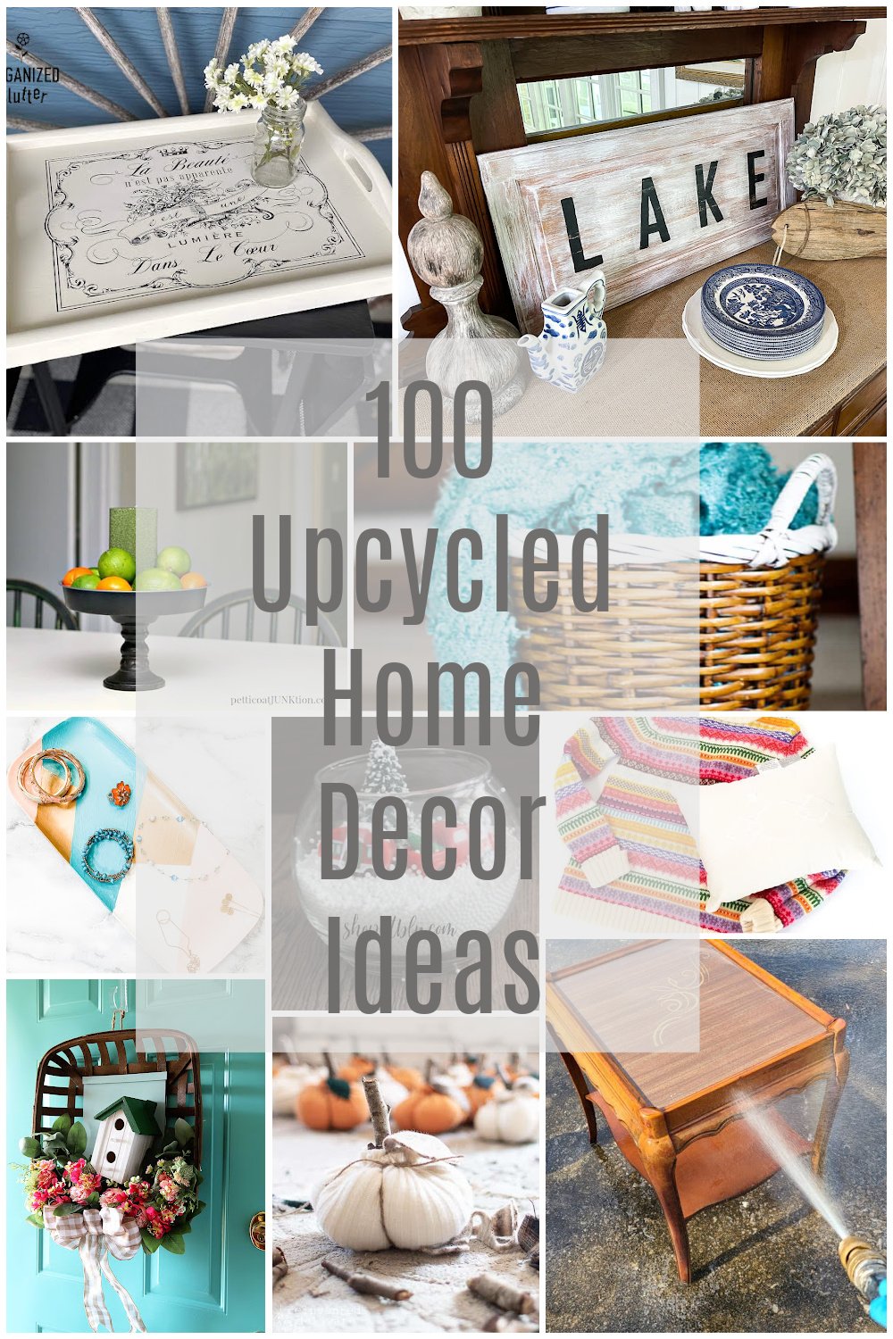 Upcycled Home Decor using thrift store items. 100 easy projects with directions and tips from 10 DIY bloggers. Something for everyone. #MyRepurposedLife #repurposed #upcycled #homedecor #thrifty via @repurposedlife