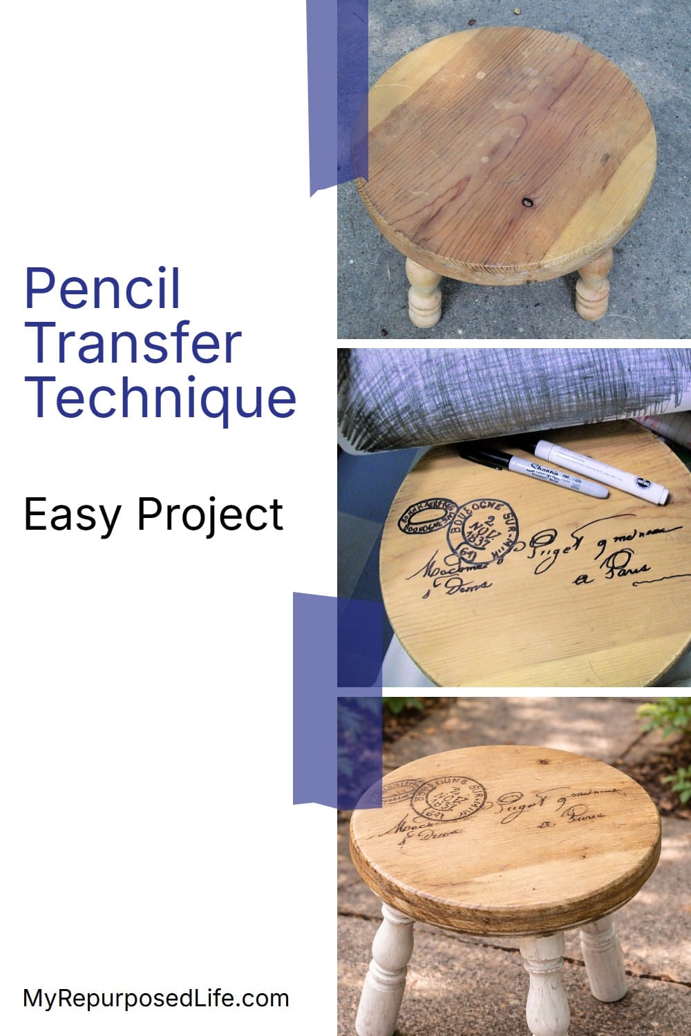 How to do a pencil transfer, turning a plain stool or piece of furniture into something special. Easy DIY directions that anyone can do. #MyRepurposedLife #upcycle #imagetransfer #penciltransfermethod #smallstool #makeover via @repurposedlife