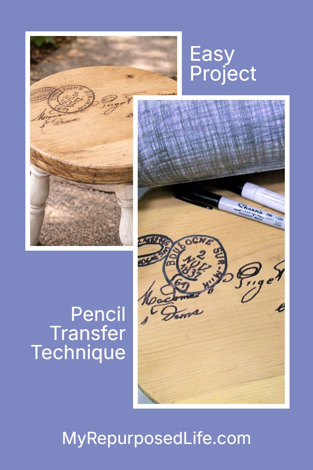 How to do a pencil transfer, turning a plain stool or piece of furniture into something special. Easy DIY directions that anyone can do. #MyRepurposedLife #upcycle #imagetransfer #penciltransfermethod #smallstool #makeover via @repurposedlife
