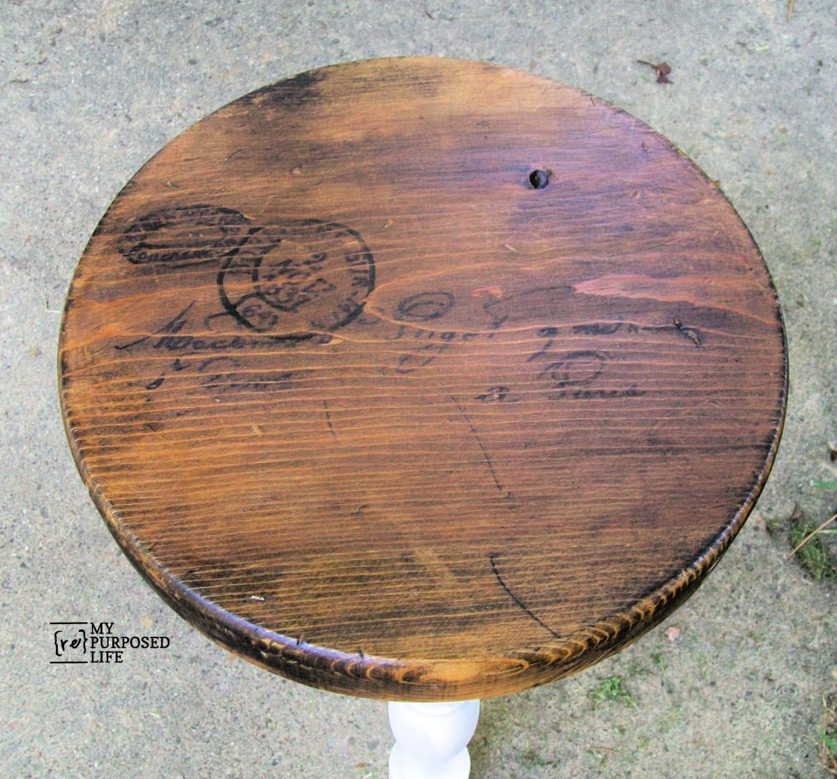 stool makeover with pencil transfer image transfer