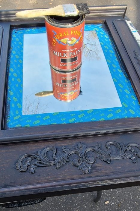 painting wooden mirror frame with milk paint