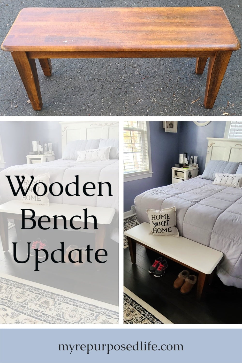 Wooden Bench Update with Paint and Stain