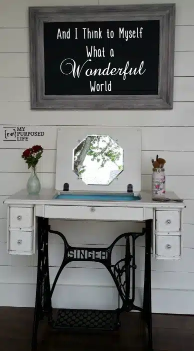 What To Do With Your Singer Sewing Machine Table: Hair & Makeup Vanity - A  Spruced Up Life