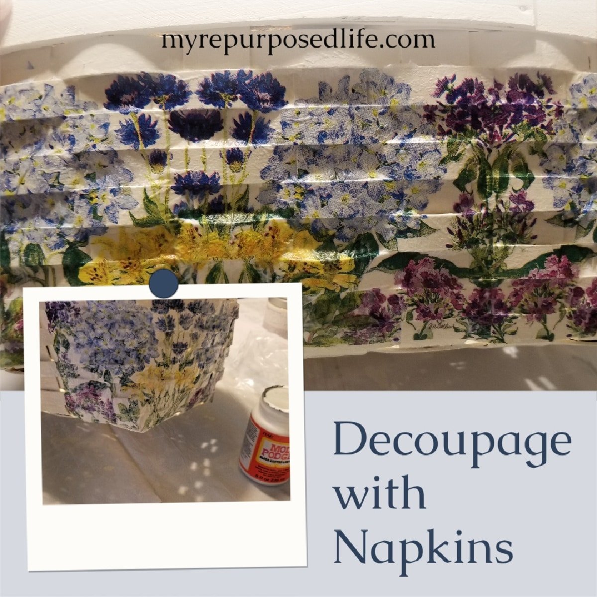 Decoupage Basket  Hydrangea Napkins - My Repurposed Life®