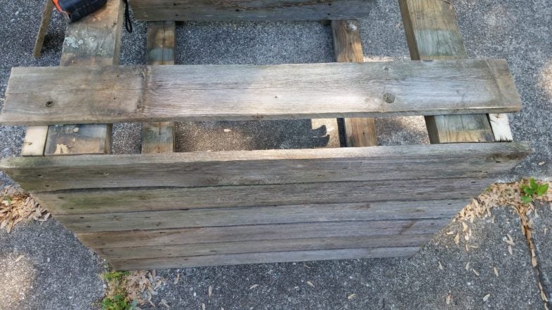 diy potting bench laying on its back