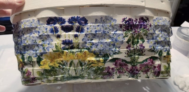 decoupage napkin basket shiny with dry mod podge