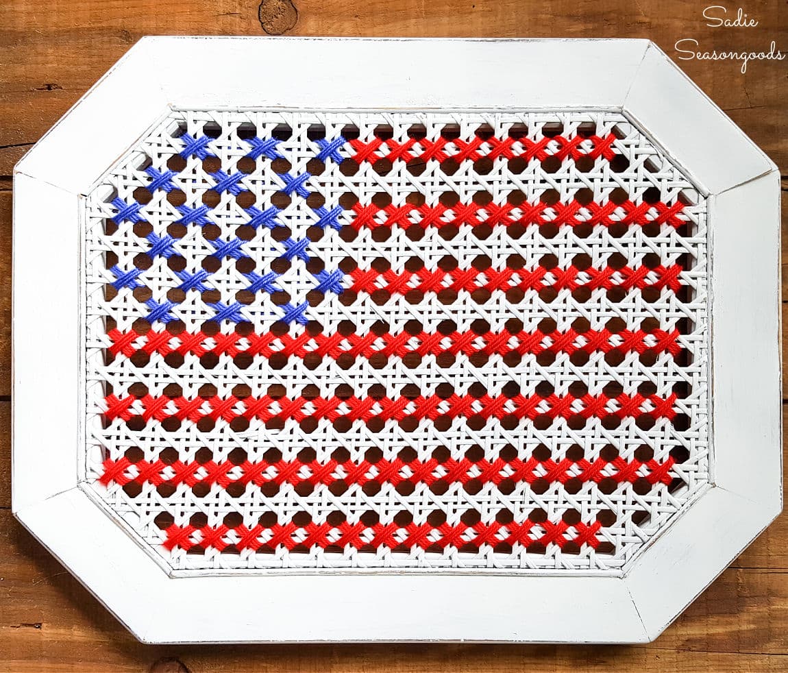 american-flag-cross-stitch-on-a-cane-side-table
