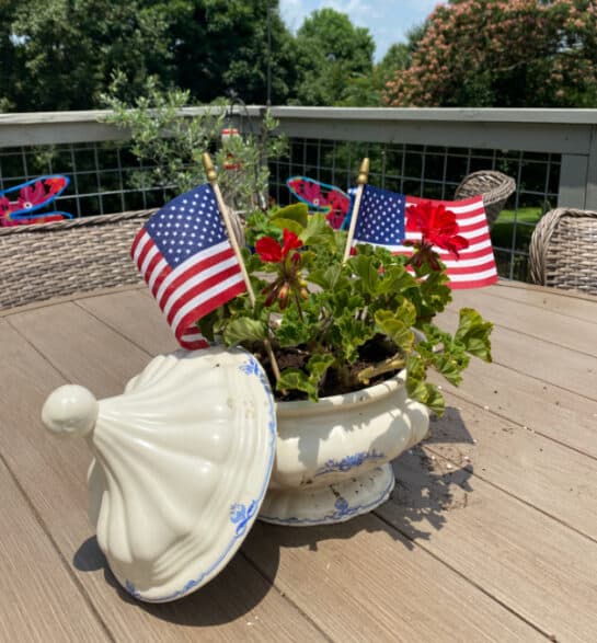 US flags in flower pot