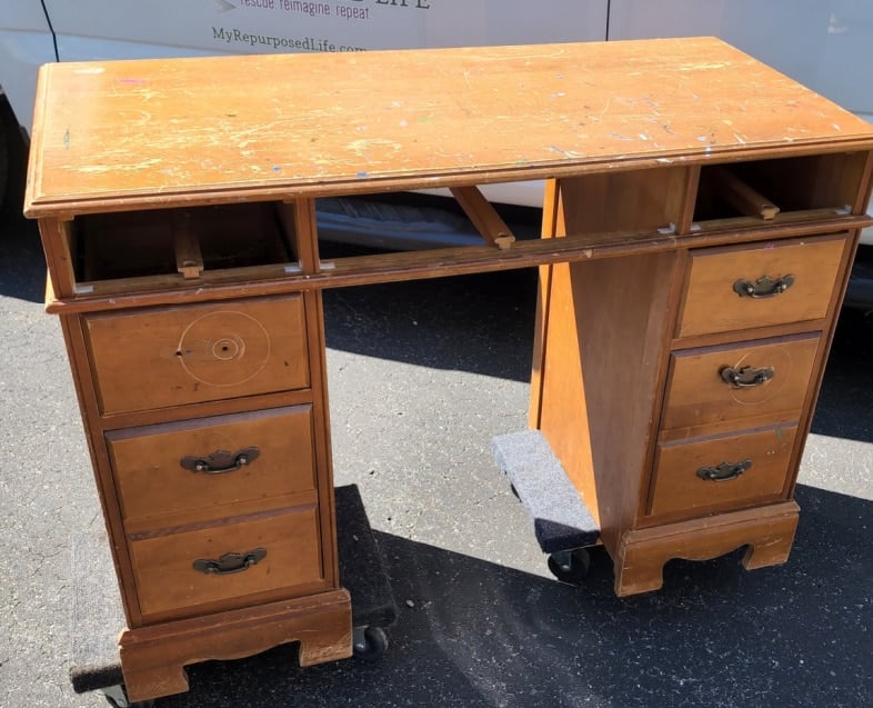 vintage desk with missing drawers