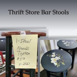 Navy Blue Bar Stools With Rub-on Transfer | Easy Thrift Store Makeover