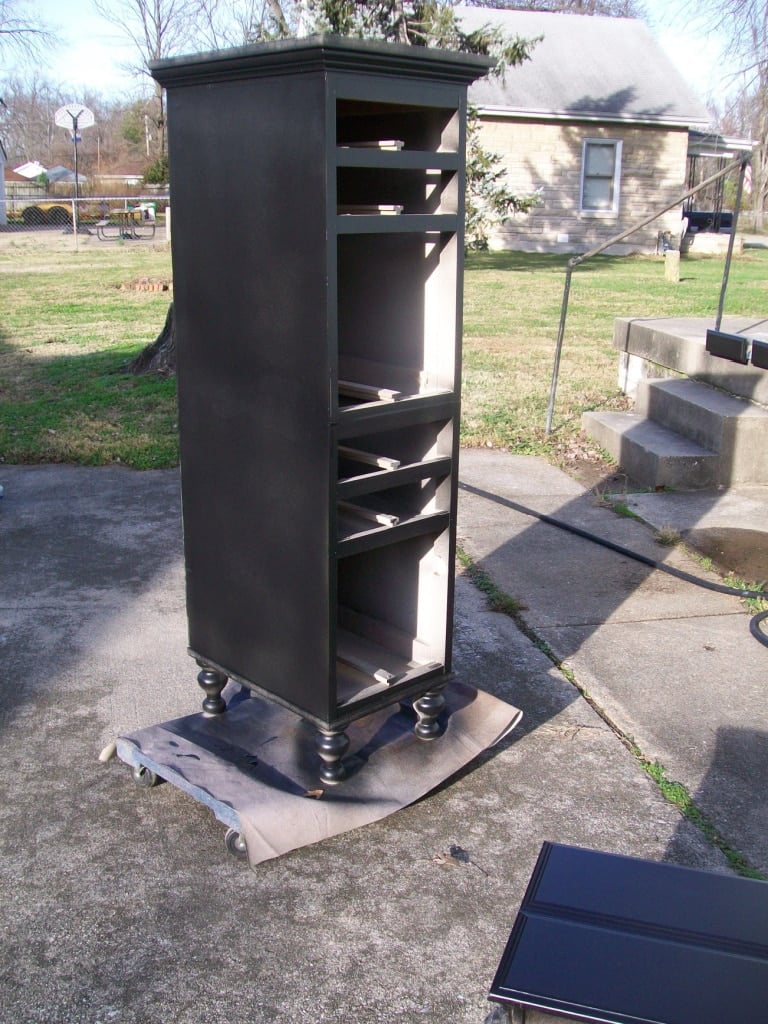 the shell of the lingerie chest painted black