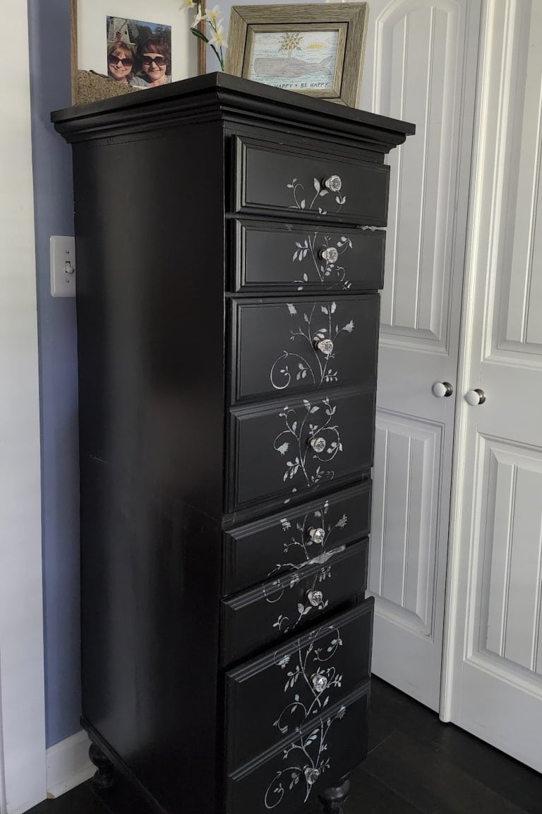 black lingerie chest in bedroom