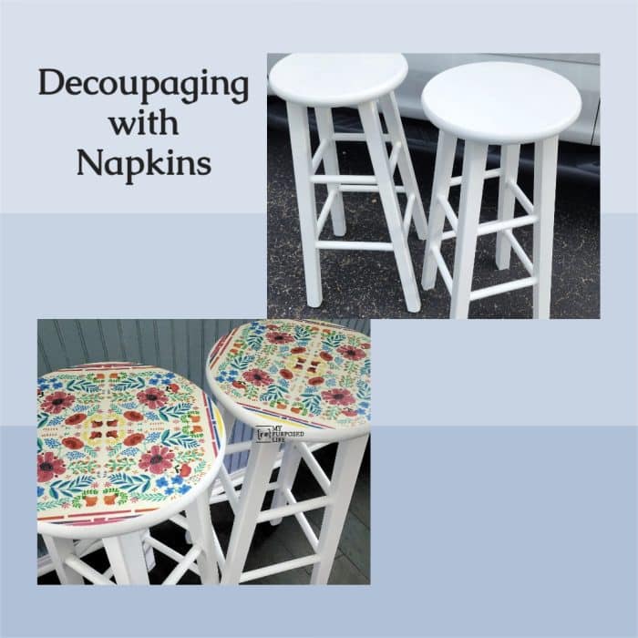 Decoupage Upcycled Bar Stools with Napkins | No Fail Project