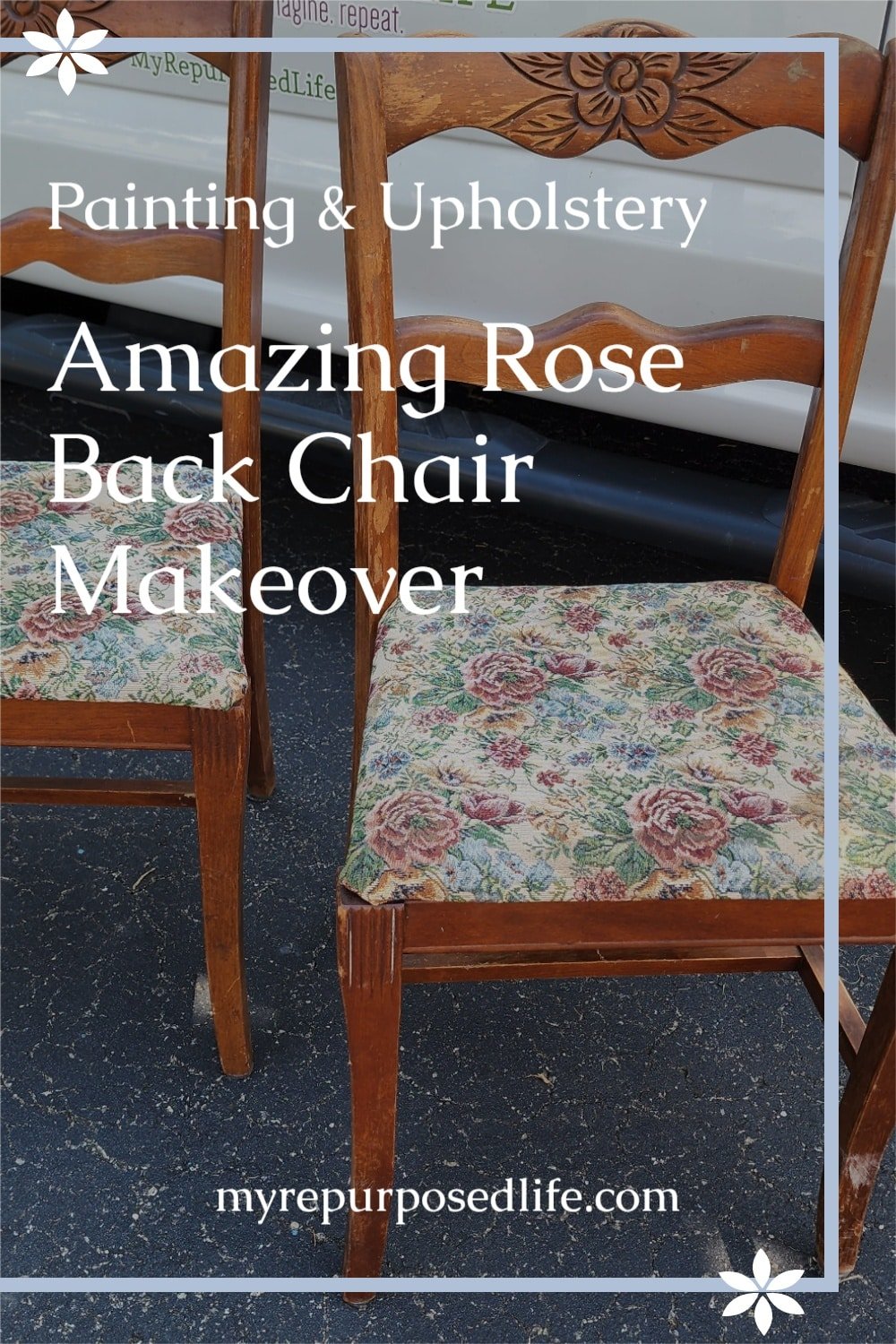 A step by step guide to show you how the do a rose back chair makeover. Yep, I'll show you tips for painting and reupholstering the seat. A tutorial that will help you makeover any dining chair you have. #myrepurposedlife #upcycle #roseback #diningchair #painting #reupholstery #diy #thriftstore via @repurposedlife