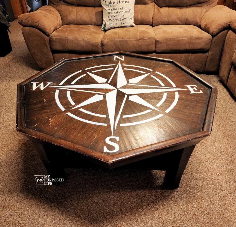 compass rose stenciled coffee table