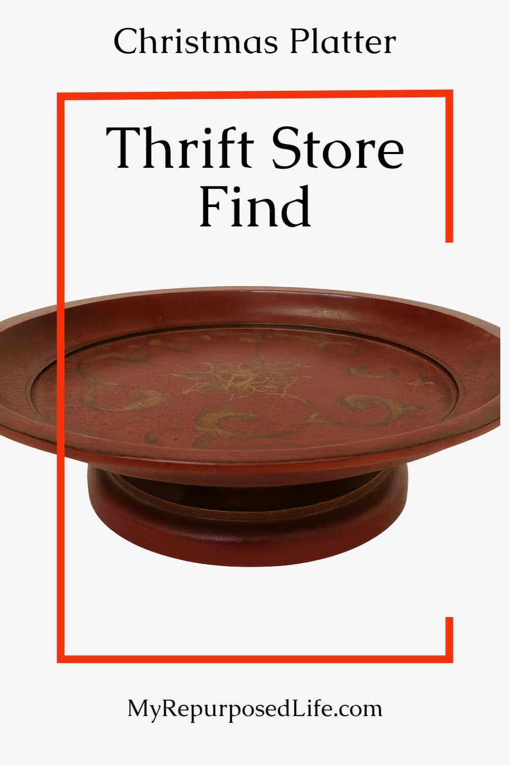 How to change up a thrift store platter with spray paint into a pretty new Christmas decor project. #MyRepurposedLife #upcycle #Christmasdecor #Christmas via @repurposedlife