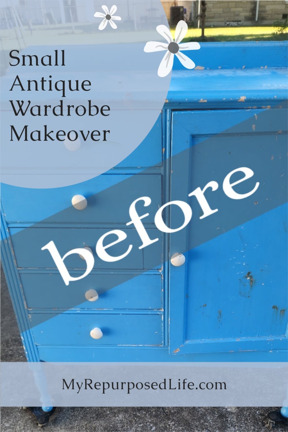 How To Paint An Old Wardrobe: A Quick And Easy Guide. Loaded with lots of tips to do an antique wardrobe makeover with paint and decoupage. #MyRepurposedLife #upcyle #furniture #makeover via @repurposedlife