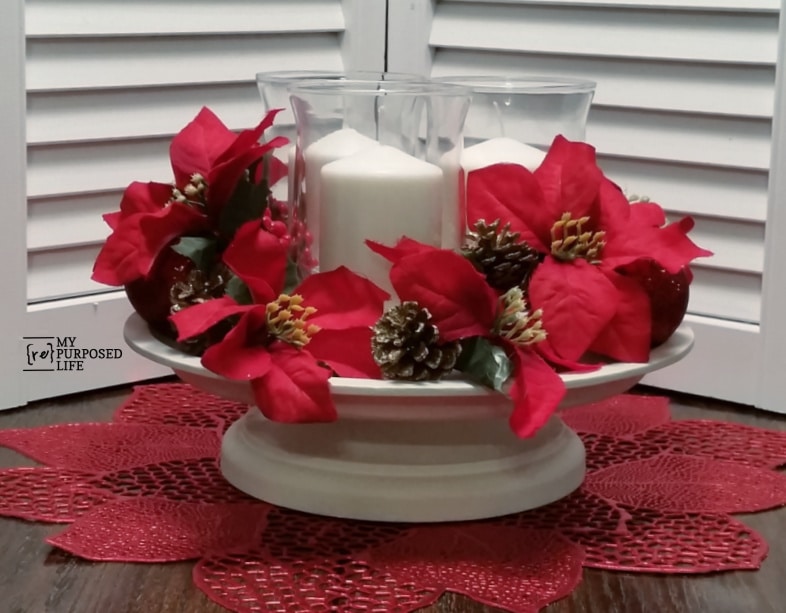 red and white thrift store christmas decor