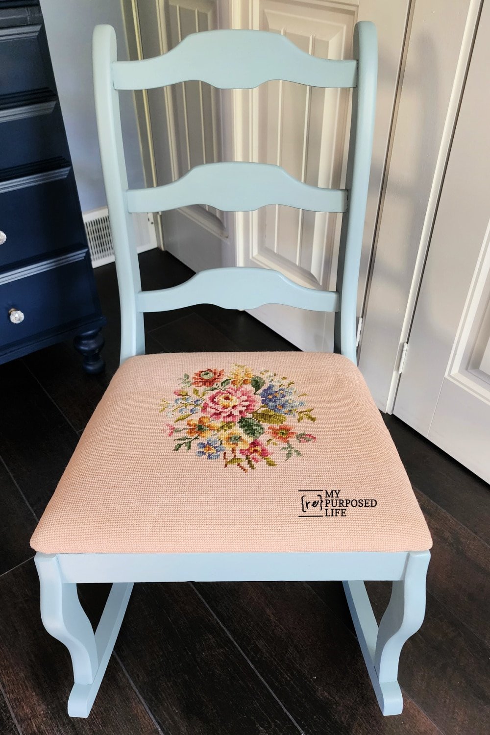 blue rocking chair makeover