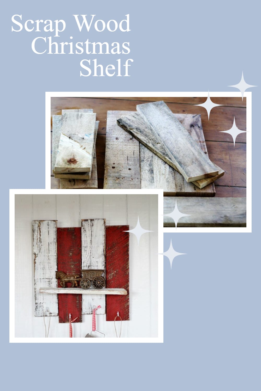 How to make a scrap wood Christmas shelf out of pallet boards. This small piece is perfect for hanging stockings or towels, etc. #MyRepurposedLife #NickofTime #pallet #christmas via @repurposedlife