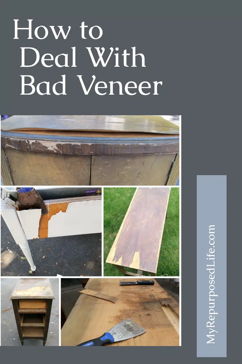 Are you a furniture flipper? Do you struggle with how to handle wood veneer problems? I have answers for you, tips, ideas, and more. After 13 years of working on free, cheap, and damaged furniture, I've seen it all! #MyRepurposedLife #woodveneer #furniture via @repurposedlife
