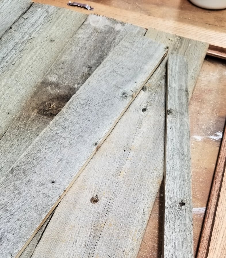 reclaimed fence in wooden frame