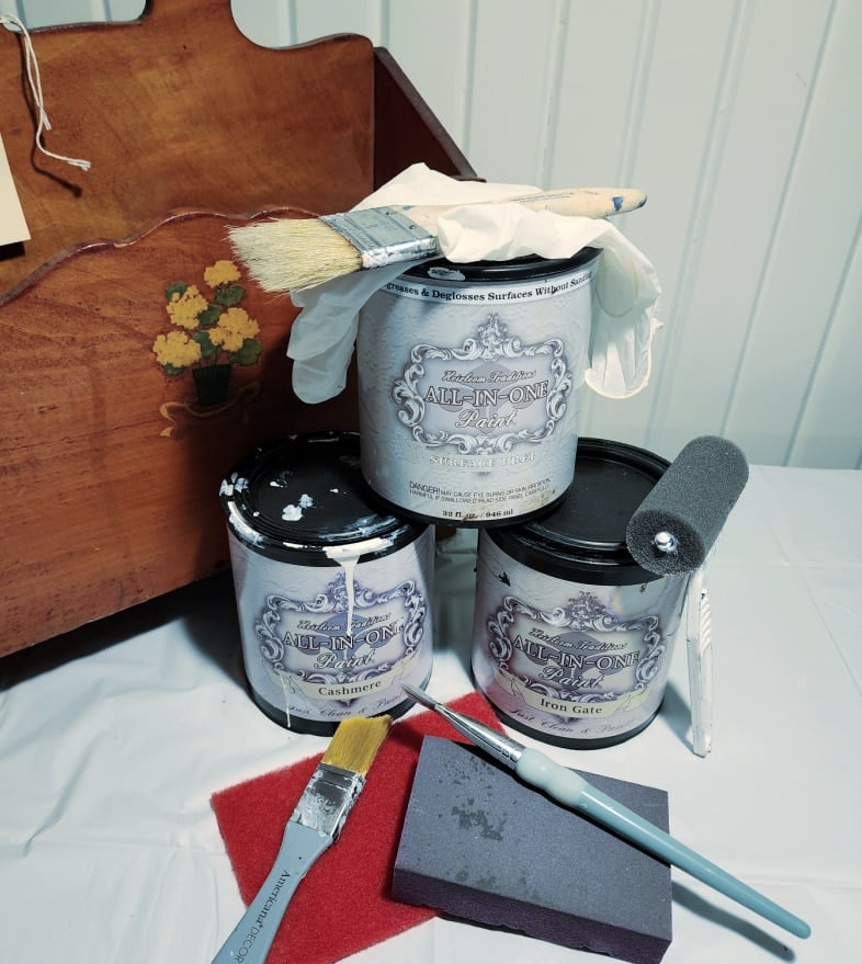 supplies for wooden magazine rack makeover