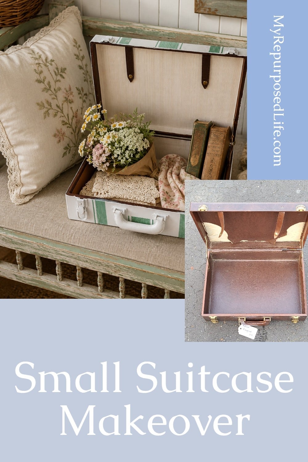 A DIY painted suitcase is perfect for storing sewing or craft supplies. It's a great way to keep old photos handy for sharing. You can even make a pet bed. A dozen ways to use a suitcase as storage and decor. #MyRepurposedLife via @repurposedlife
