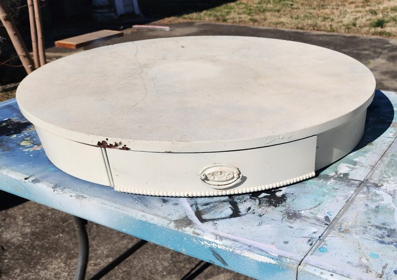 old drum table resting on the work table