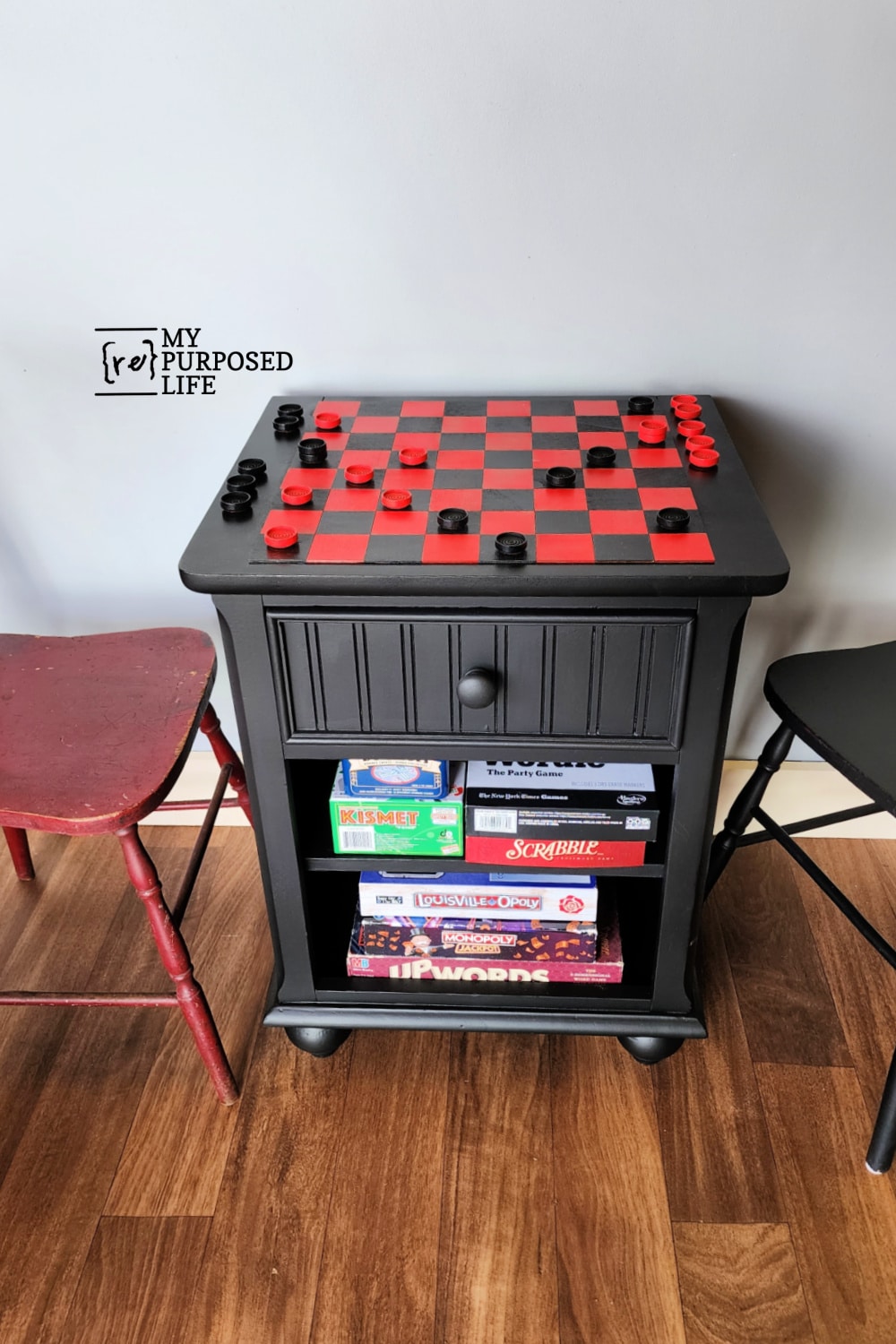 game table with a checkerboard top