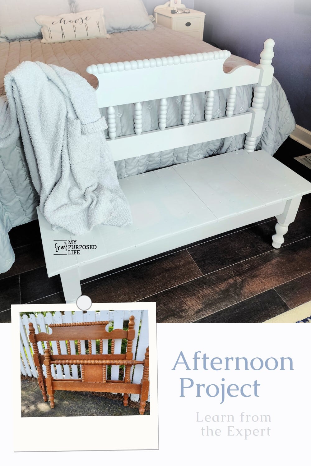 Transform an old headboard into a stunning piece of furniture with the help of an expert! In just one afternoon, you can build a beautiful headboard bench that adds charm and functionality to your home decor. Our step-by-step instructions and guidance from an expert will help you create a one-of-a-kind piece that will impress your guests. So why not give it a try and build your own headboard bench today? #headboardbench #DIYfurniture via @repurposedlife