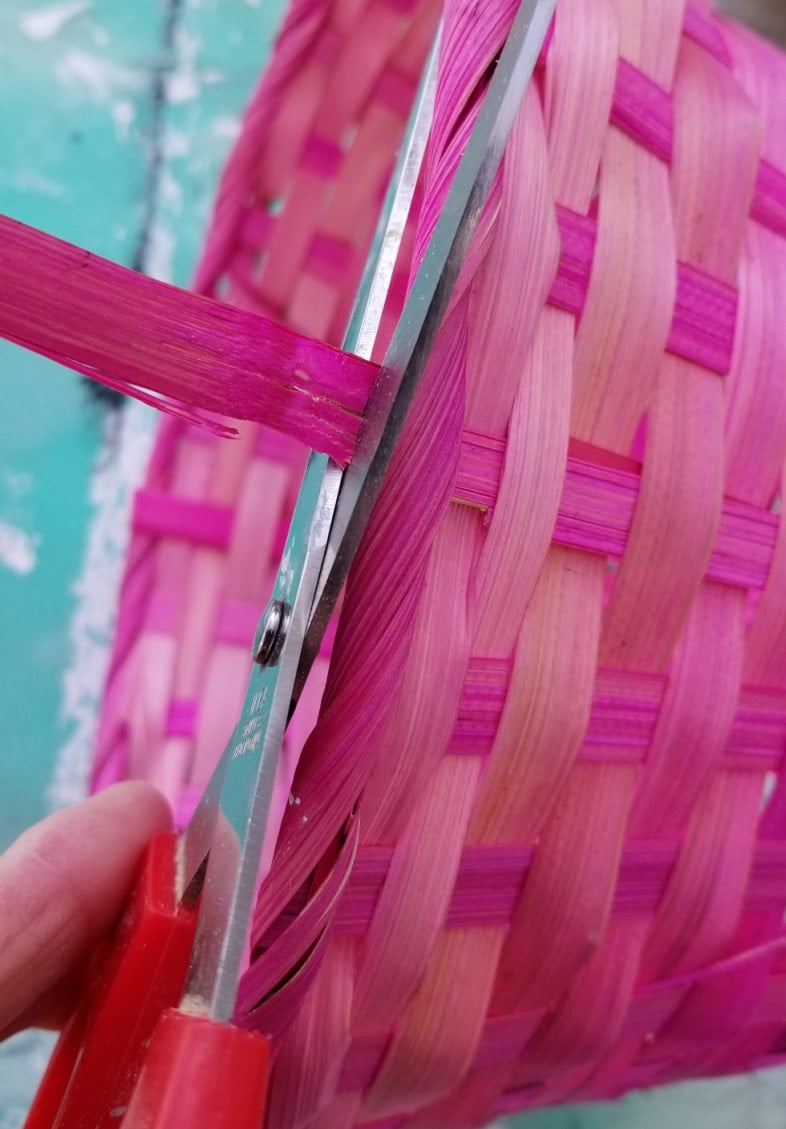 scissors cutting Easter basket handle