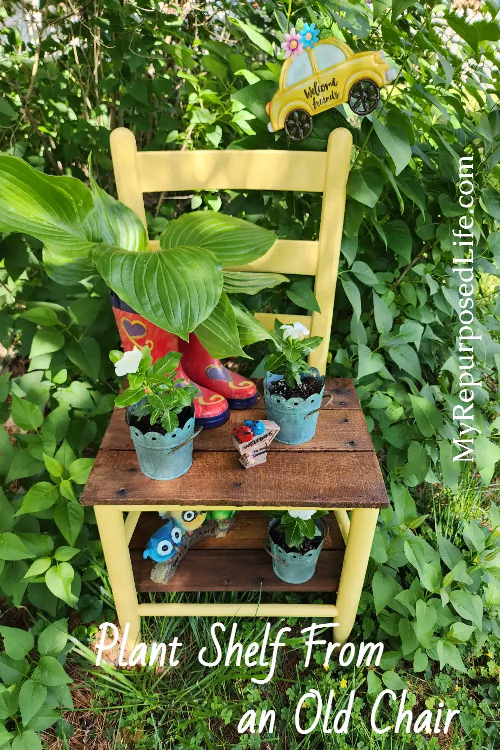 how to make a garden chair shelf via @repurposedlife