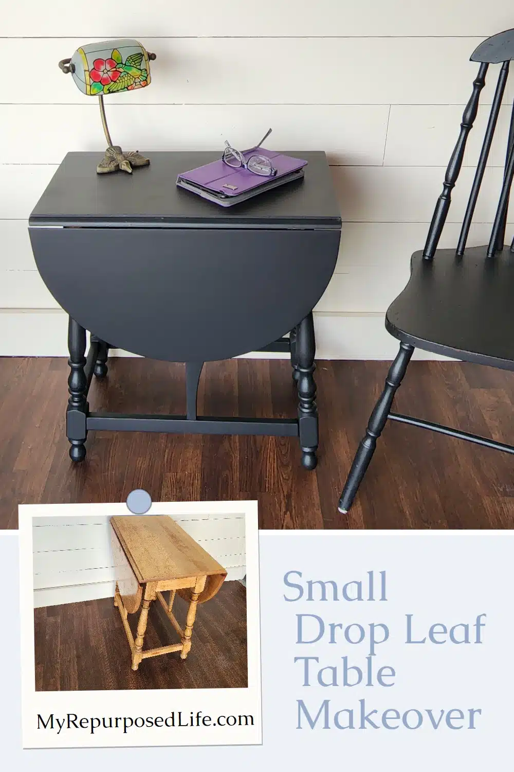 A free small drop leaf table gets a new, updated look using milk paint and a paint sprayer. Bonus: tips for prepping furniture, and four other projects because it's furniture fixer upper day. via @repurposedlife