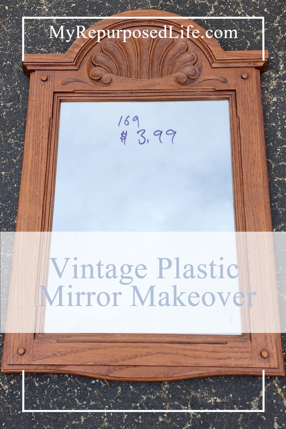 A small plastic vintage mirror found at a thrift store for less than $4 is worthy of some paint in order to find a new home. Tips for painting resin decor. via @repurposedlife