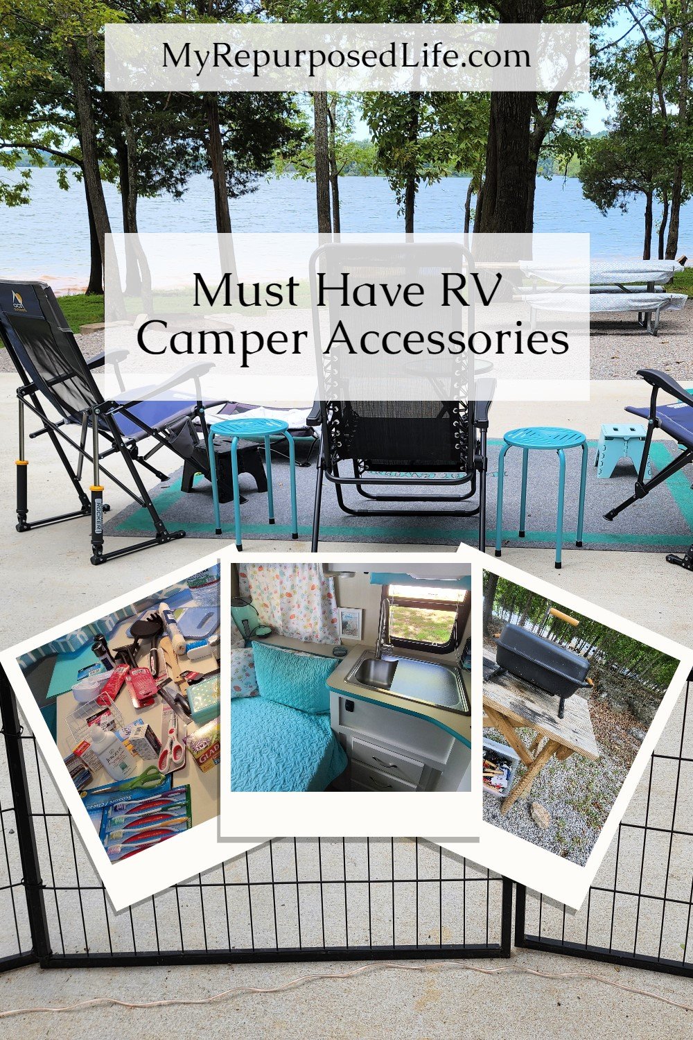 This helpful list of must have RV Camper Accessories will have you on the road without breaking the bank. Frugal ideas for camper accessories. via @repurposedlife