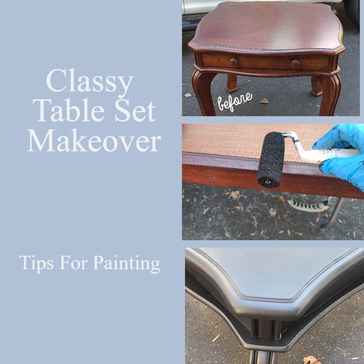 How to update your old, outdated coffee table set with a fresh new coat of paint. Tips for getting a flawless finish quickly and easily. via @repurposedlife