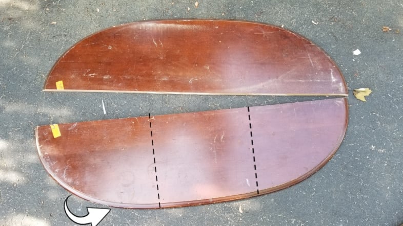table top cut in half with dotted lines