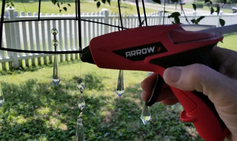 arrow cordless glue gun gluing knots on prisms
