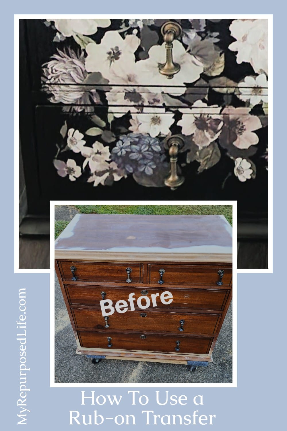 How to save an old piece of furniture and update it with a Prima Design Furniture Transfer. A beginner explains how easy it is to do. via @repurposedlife