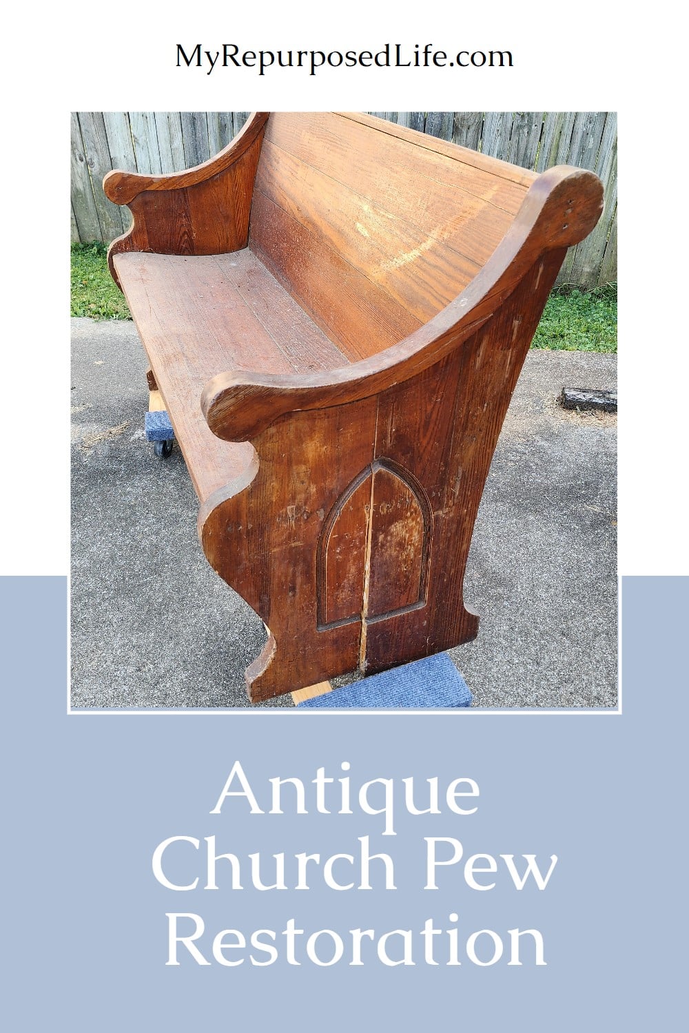 A small antique church pew longs to turn back the hands of time. Follow along as things go terribly wrong before she has her beauty restored. via @repurposedlife