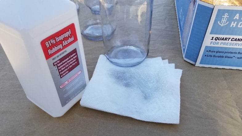 alcolhol and paper towels to clean mason jars