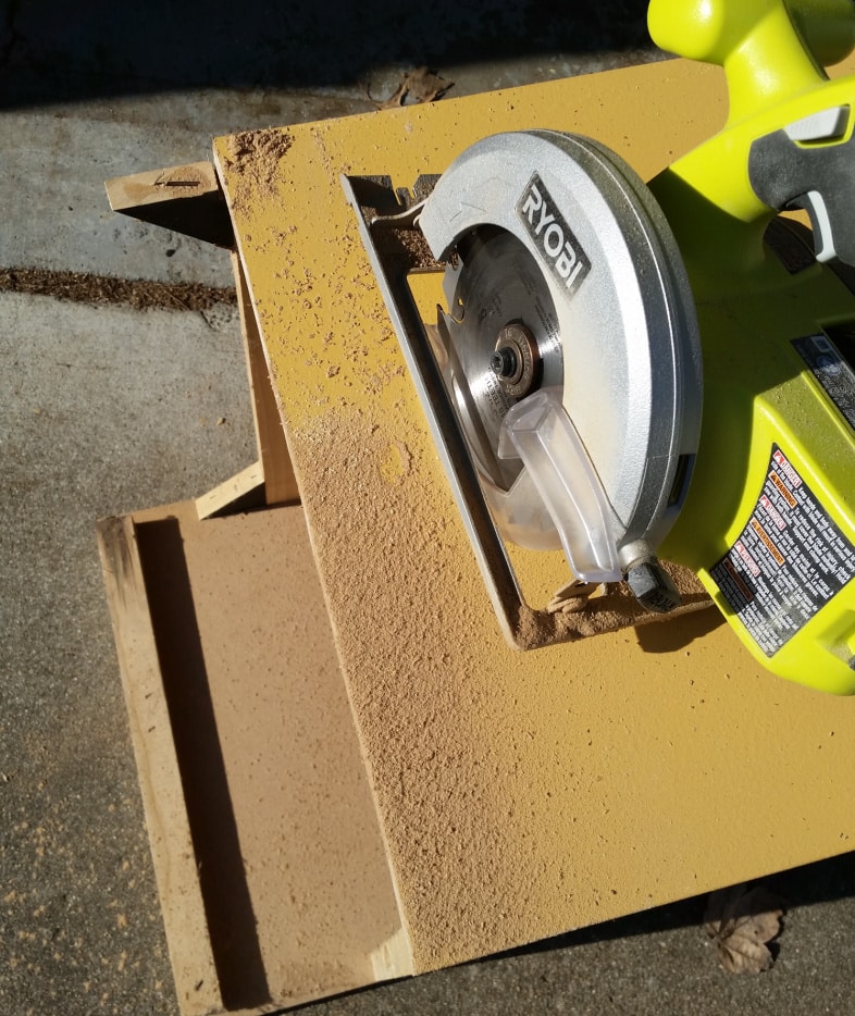 cut nightstand with circular saw