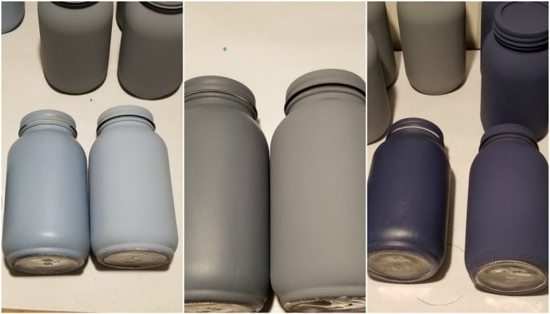 three painted mason jars with and without wax